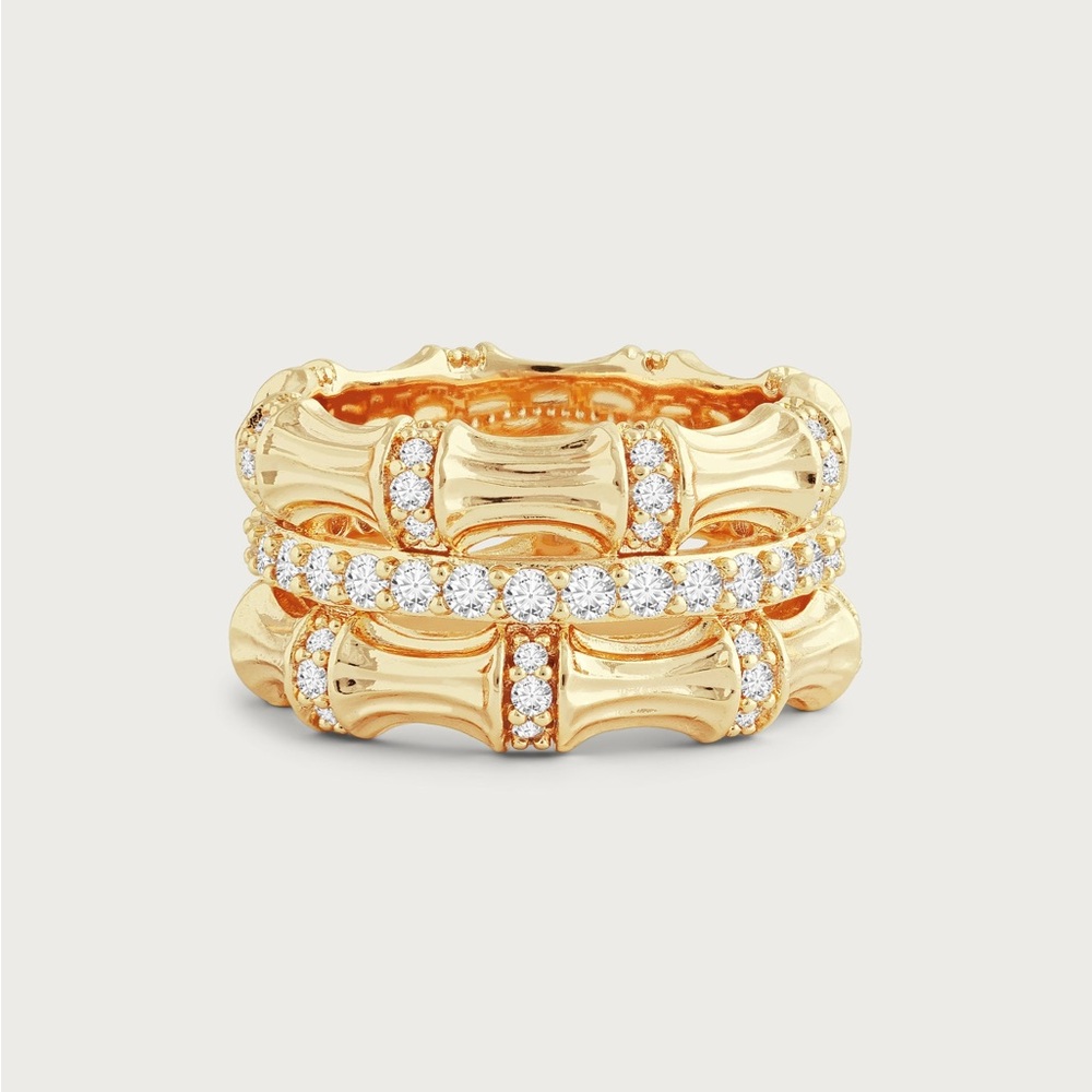 Annabel Aram Gold Bamboo-Style Pavé Stackable Ring - NWB